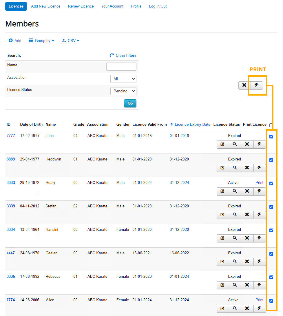 Printing Up To 8 Licences