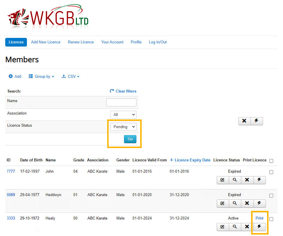 Printing Your Licences